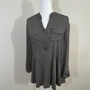 Dress barn sz Lg tunic mini print black and tan soft lightweight